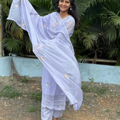 Lavender color straight kurta set with embroidery & handwork