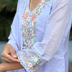 Lavender color straight kurta set with embroidery & handwork
