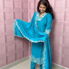 Rama color pure mul chanderi straight kurta set with embriodery