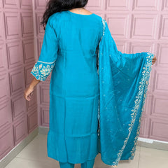 Rama color pure mul chanderi straight kurta set with embriodery