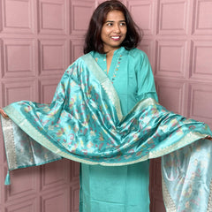 Viscose silk straight kurta set with beautiful bird embroidery