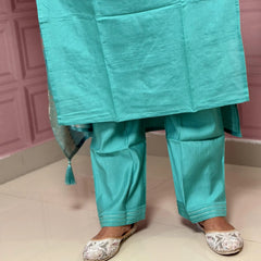 Viscose silk straight kurta set with beautiful bird embroidery