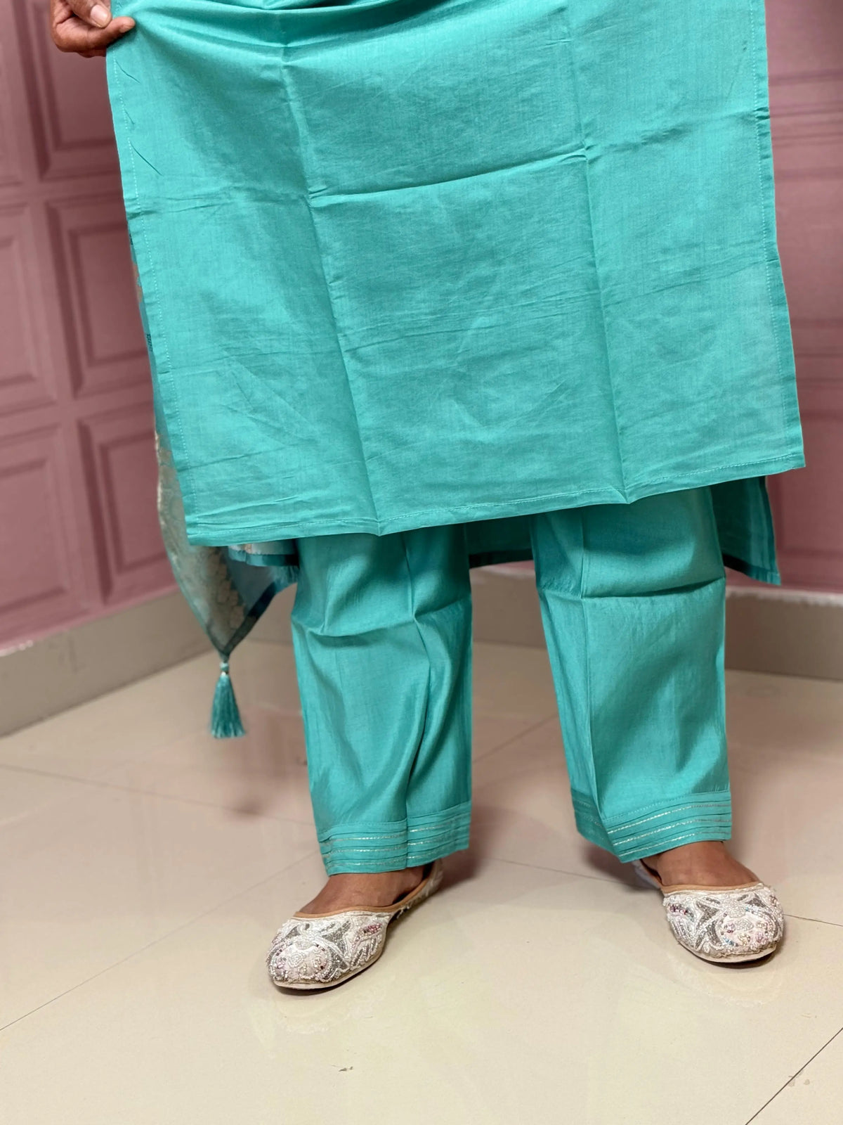 Viscose silk straight kurta set with beautiful bird embroidery