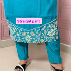 Rama color pure mul chanderi straight kurta set with embriodery