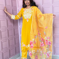 Organza straight kurta set with embriodery