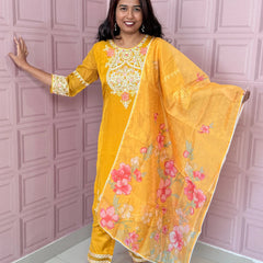 Organza straight kurta set with embriodery