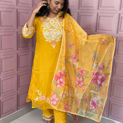 Organza straight kurta set with embriodery