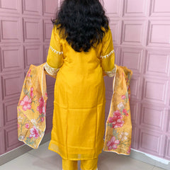 Organza straight kurta set with embriodery