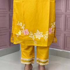 Organza straight kurta set with embriodery