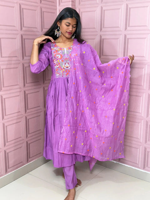 Pure Mul chanderi Anarkali with embroidery