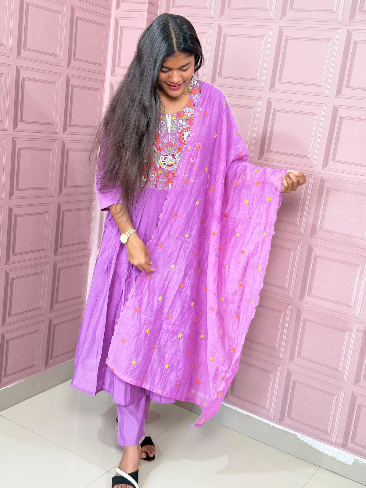 Pure Mul chanderi Anarkali with embroidery