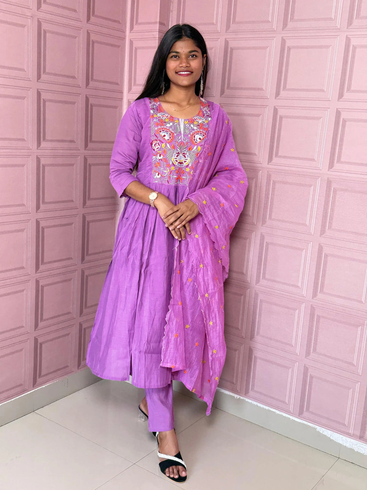 Pure Mul chanderi Anarkali with embroidery