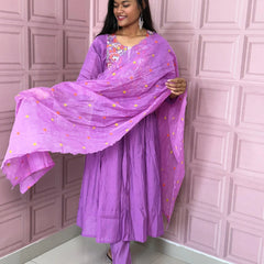 Pure Mul chanderi Anarkali with embroidery