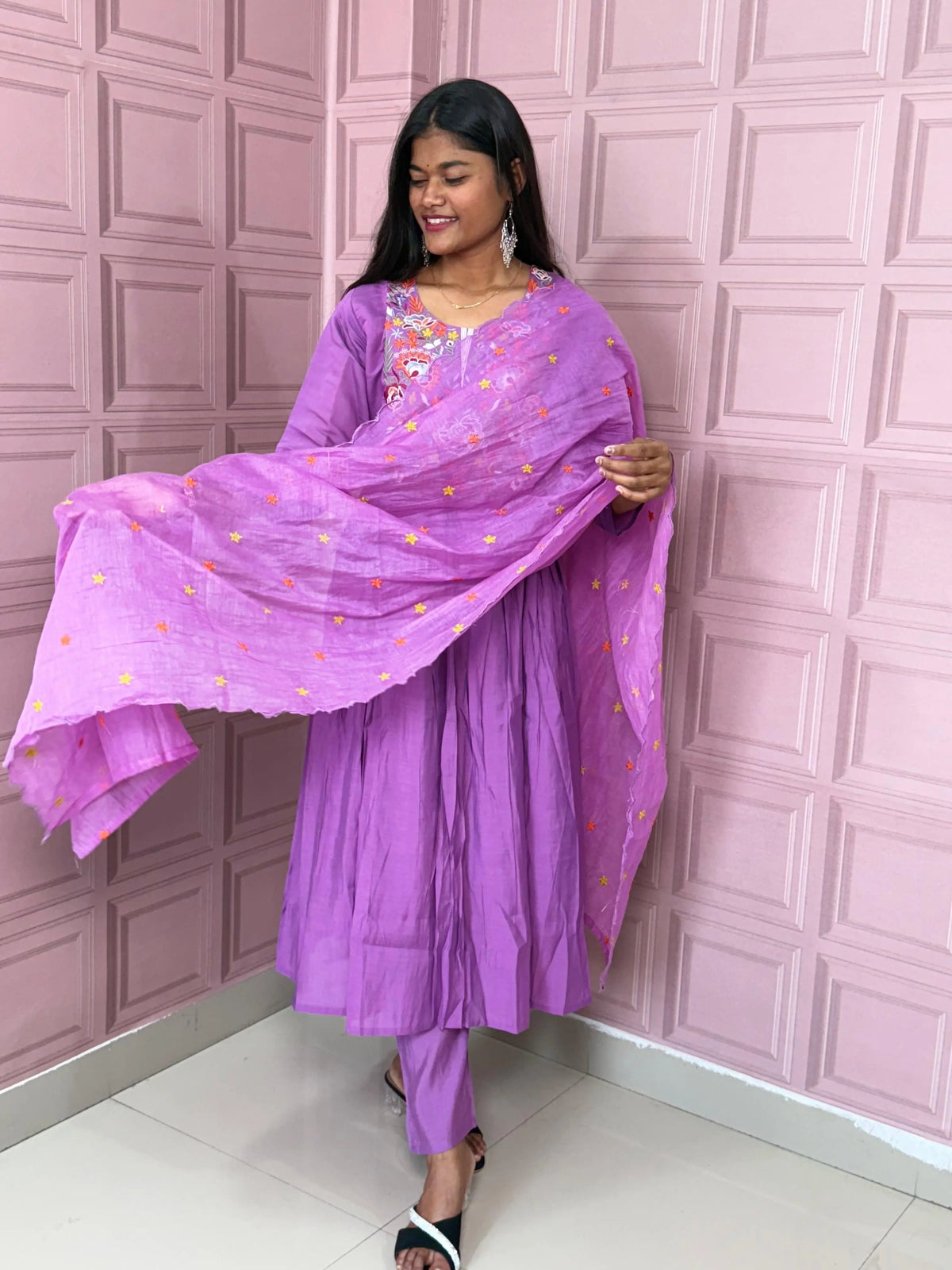 Pure Mul chanderi Anarkali with embroidery