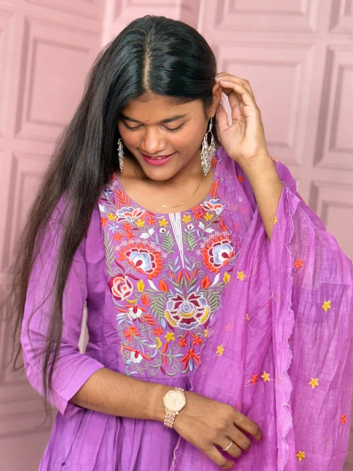 Pure Mul chanderi Anarkali with embroidery