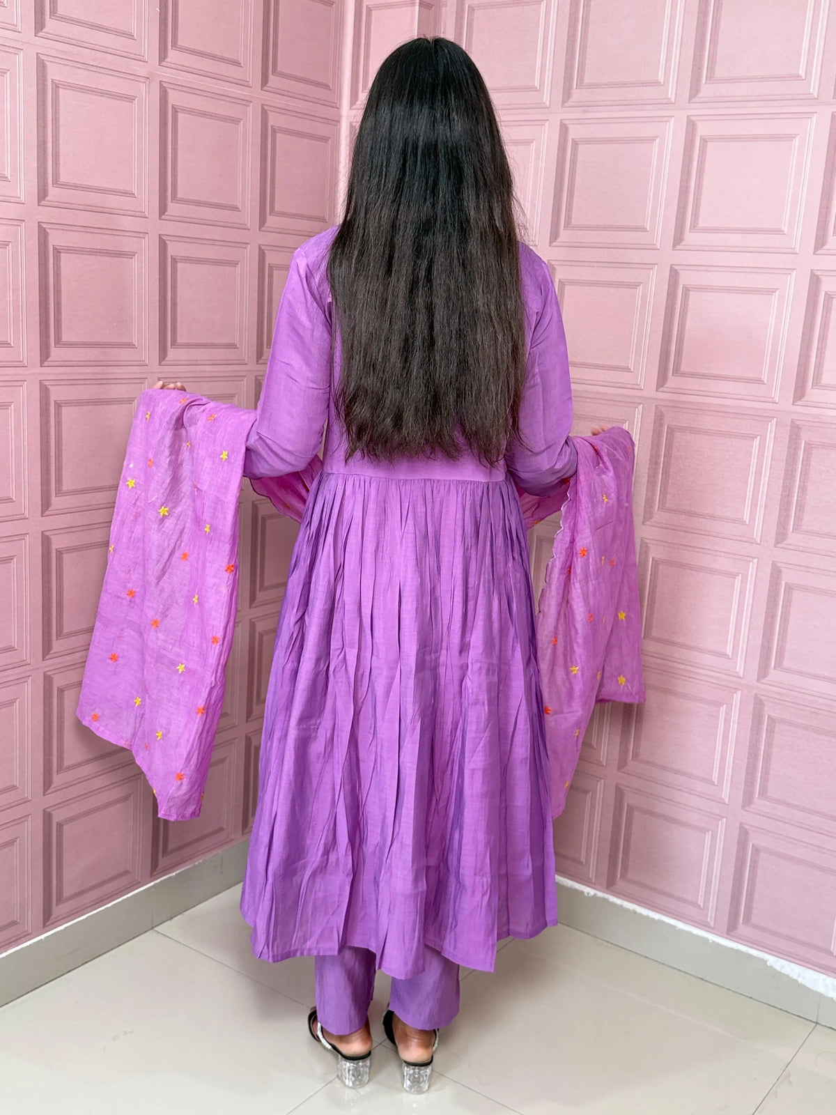 Pure Mul chanderi Anarkali with embroidery