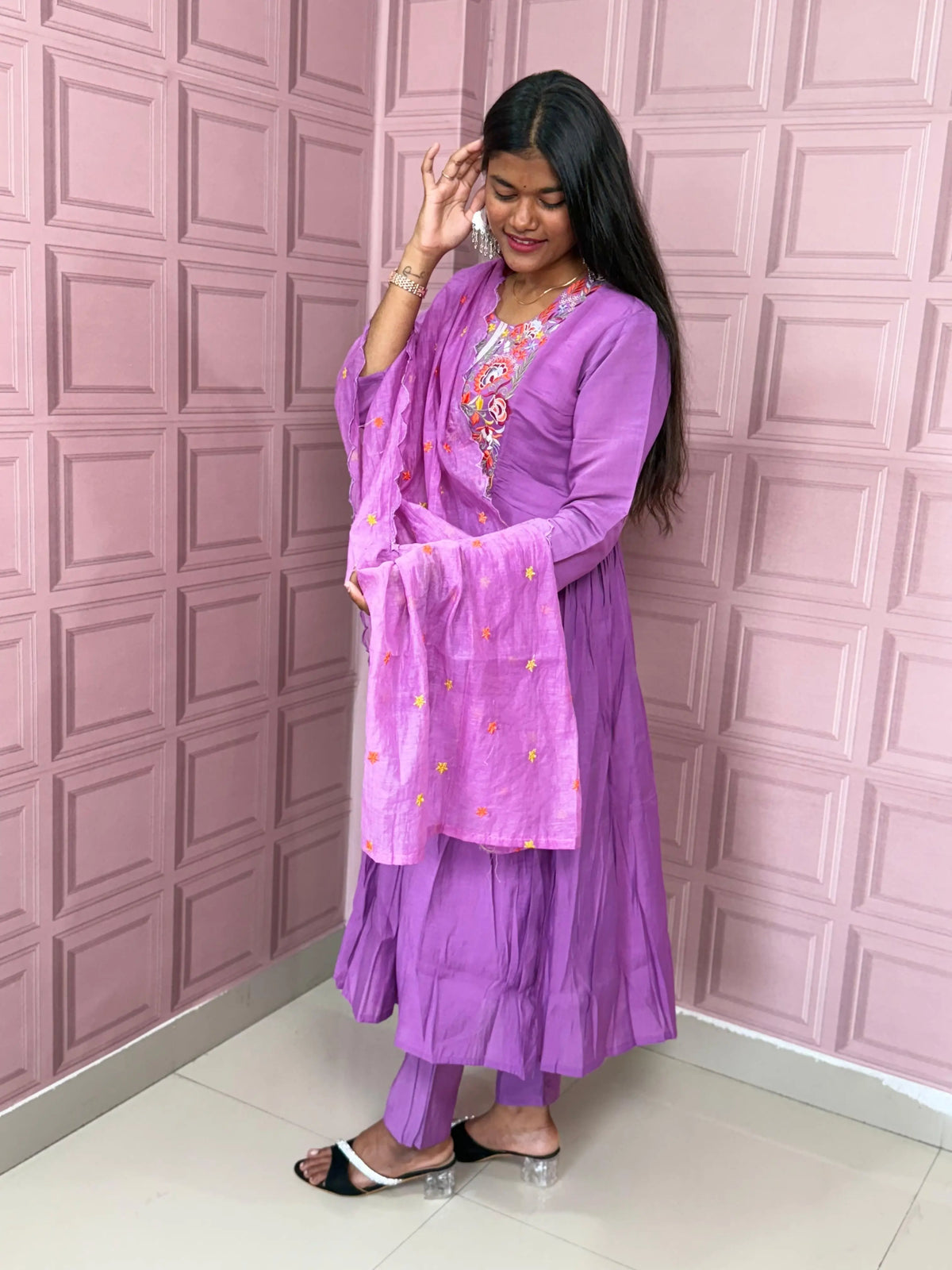 Pure Mul chanderi Anarkali with embroidery