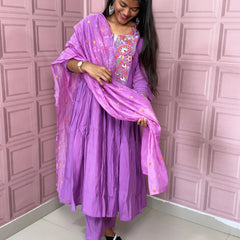 Pure Mul chanderi Anarkali with embroidery