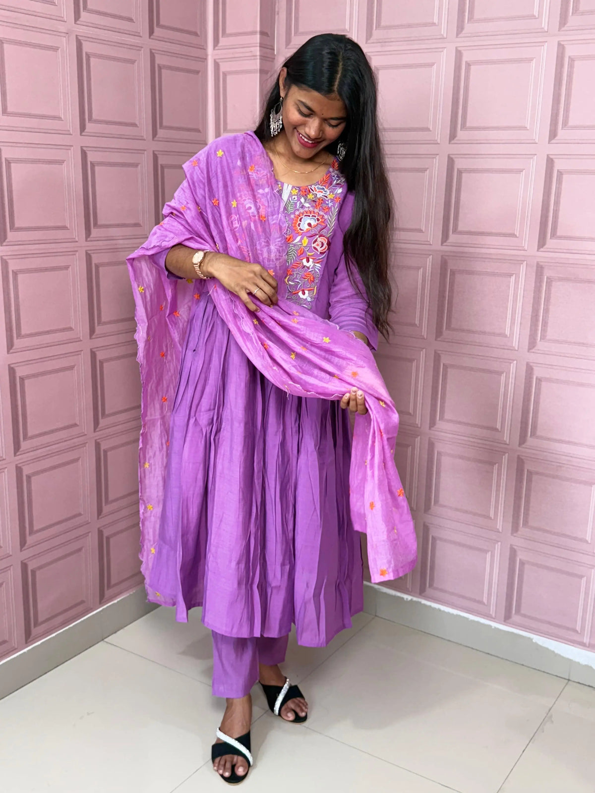 Pure Mul chanderi Anarkali with embroidery