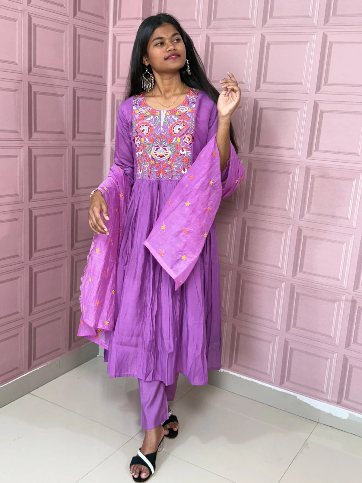 Pure Mul chanderi Anarkali with embroidery
