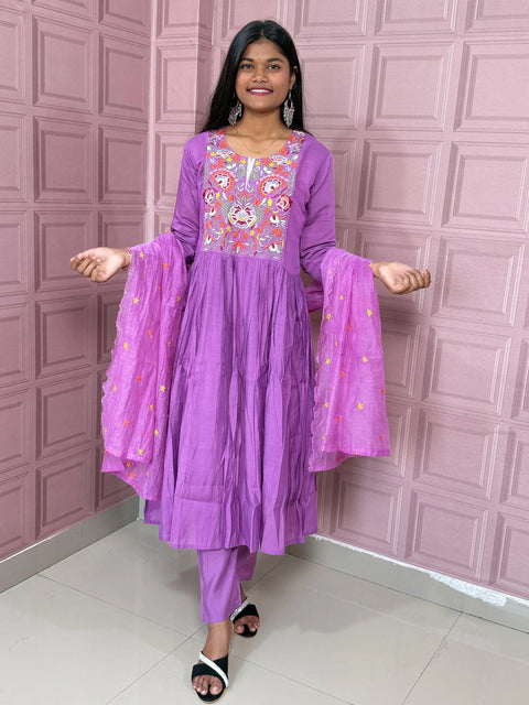 Pure Mul chanderi Anarkali with embroidery