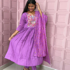 Pure Mul chanderi Anarkali with embroidery