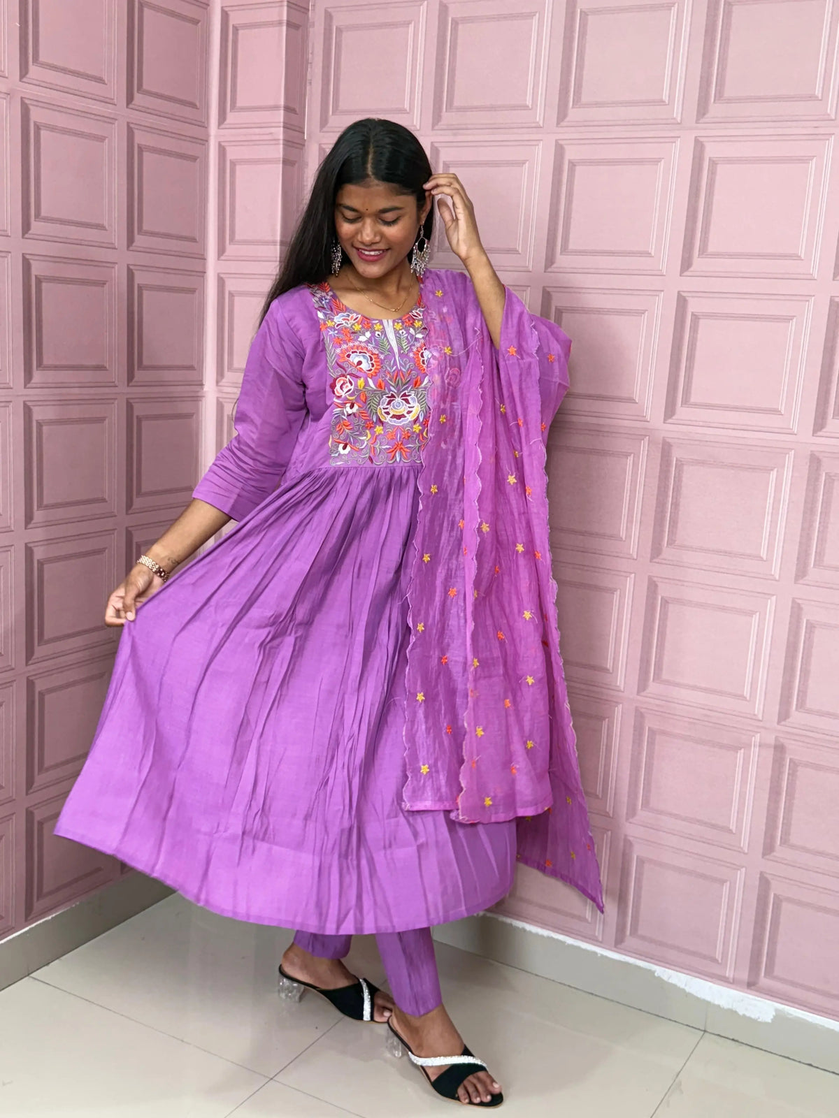 Pure Mul chanderi Anarkali with embroidery