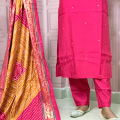 Rani Pink straight kurta set with beautiful embroidery