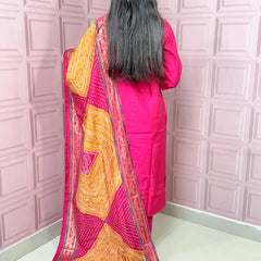 Rani Pink straight kurta set with beautiful embroidery