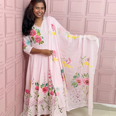 Premium Mul cotton Anarkali suit with beautiful hand paint