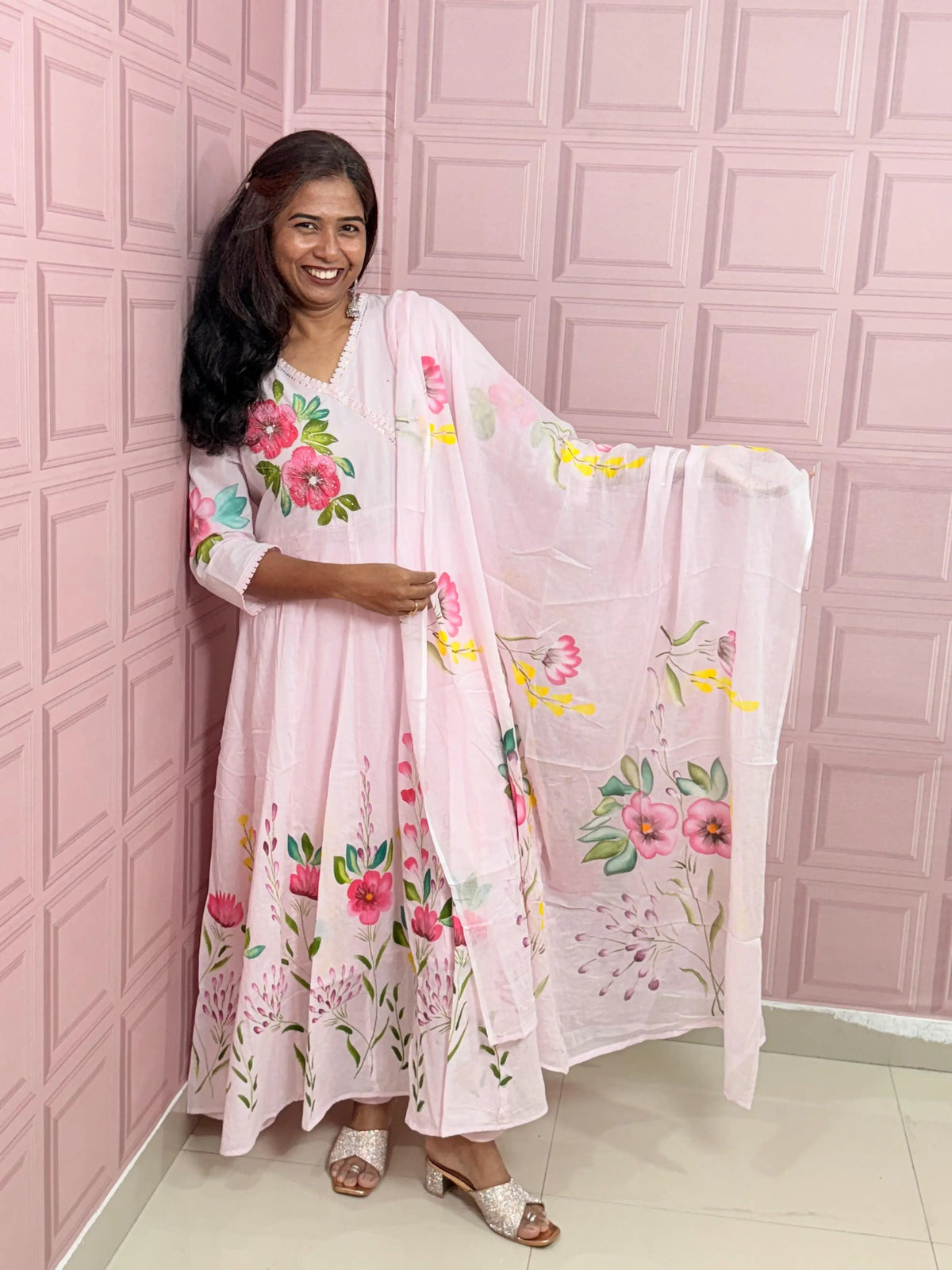 Premium Mul cotton Anarkali suit with beautiful hand paint