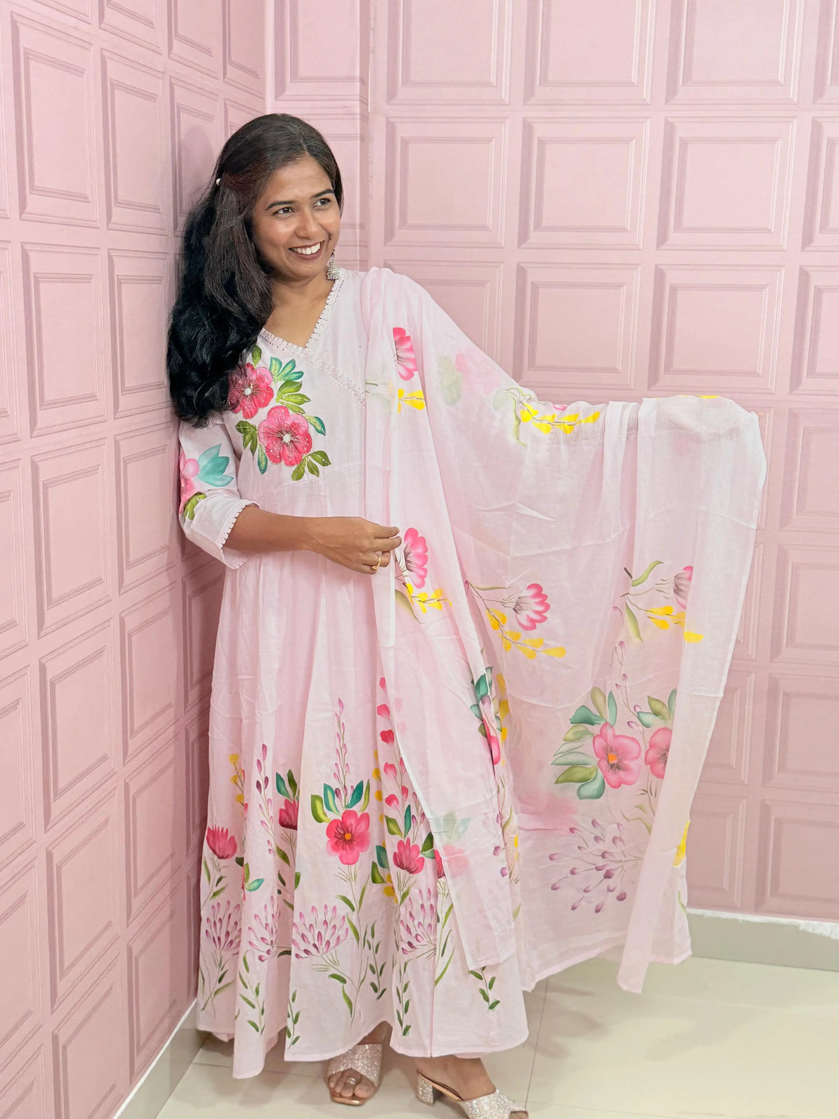 Premium Mul cotton Anarkali suit with beautiful hand paint