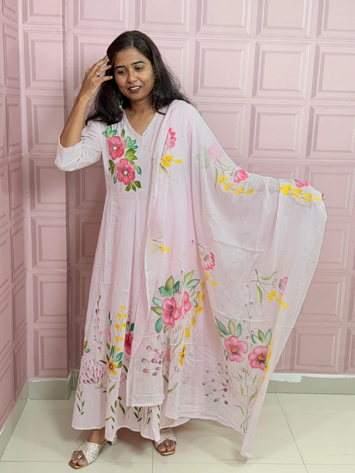 Premium Mul cotton Anarkali suit with beautiful hand paint