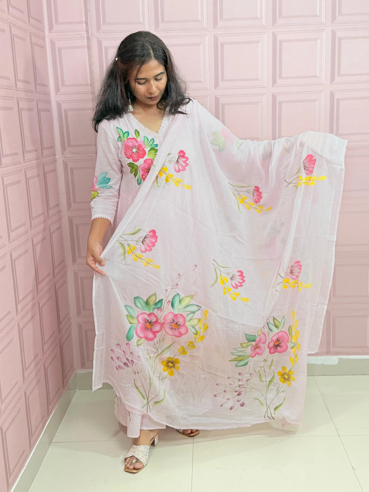 Premium Mul cotton Anarkali suit with beautiful hand paint