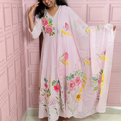 Premium Mul cotton Anarkali suit with beautiful hand paint