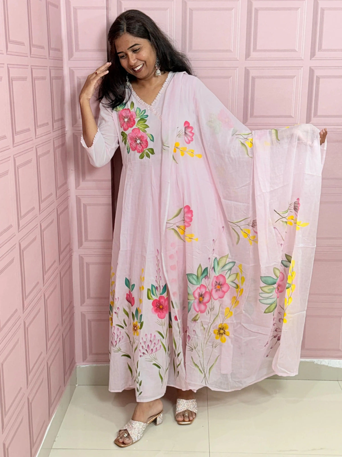 Premium Mul cotton Anarkali suit with beautiful hand paint