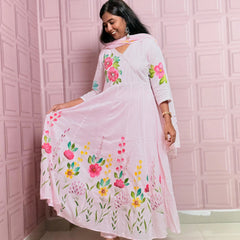 Premium Mul cotton Anarkali suit with beautiful hand paint