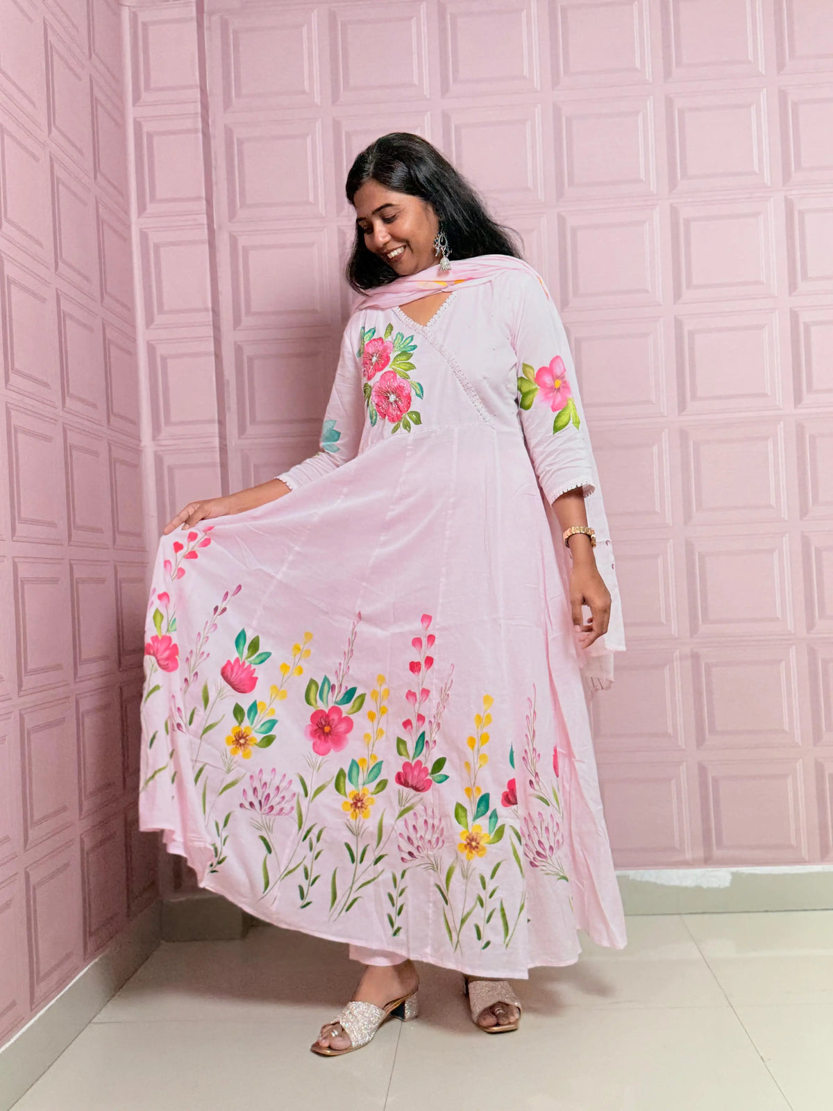 Premium Mul cotton Anarkali suit with beautiful hand paint