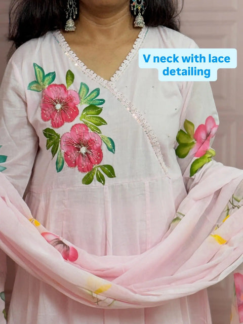 Premium Mul cotton Anarkali suit with beautiful hand paint