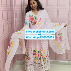 Premium Mul cotton Anarkali suit with beautiful hand paint