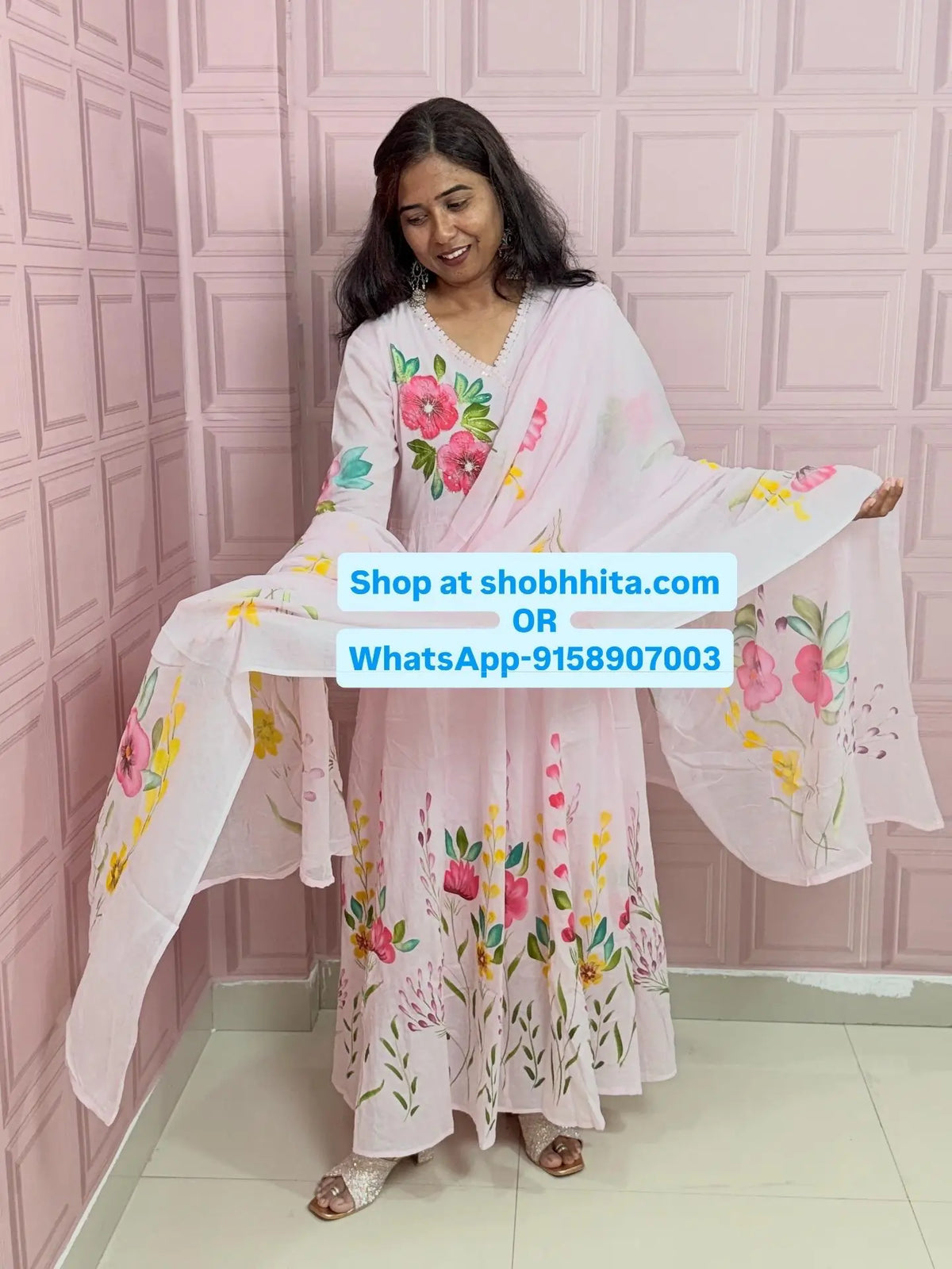 Premium Mul cotton Anarkali suit with beautiful hand paint