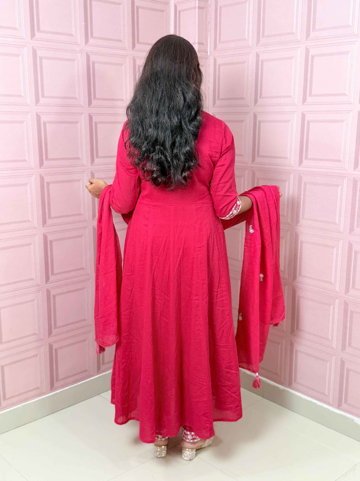 Rani pink premium Mul cotton Anarkali with embroidery