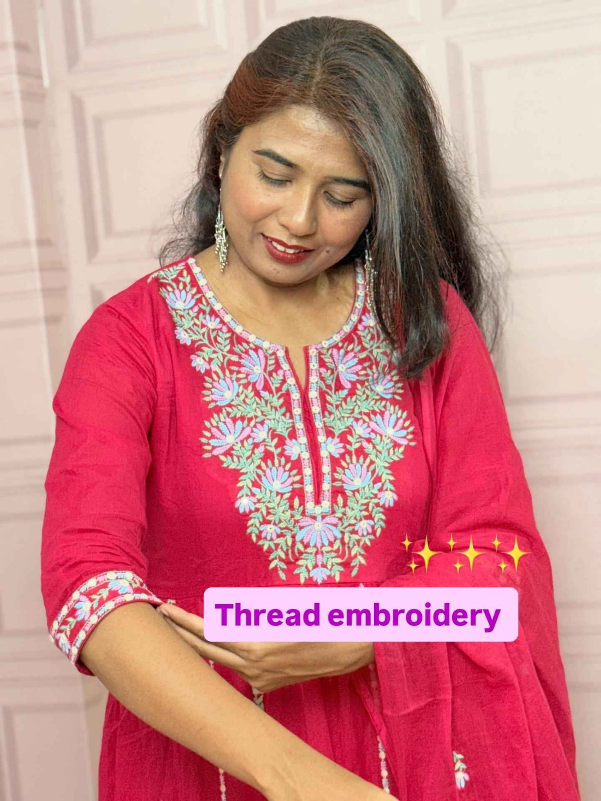 Rani pink premium Mul cotton Anarkali with embroidery