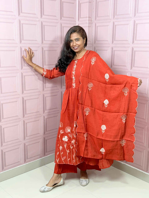 Pure Mul chanderi Anarkali with embroidery