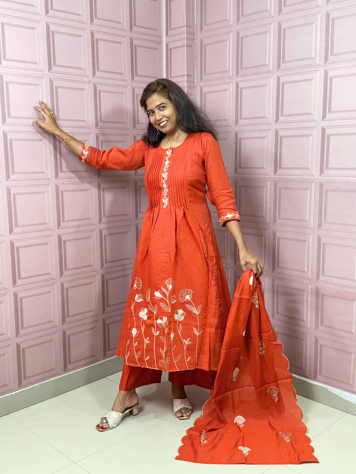 Pure Mul chanderi Anarkali with embroidery