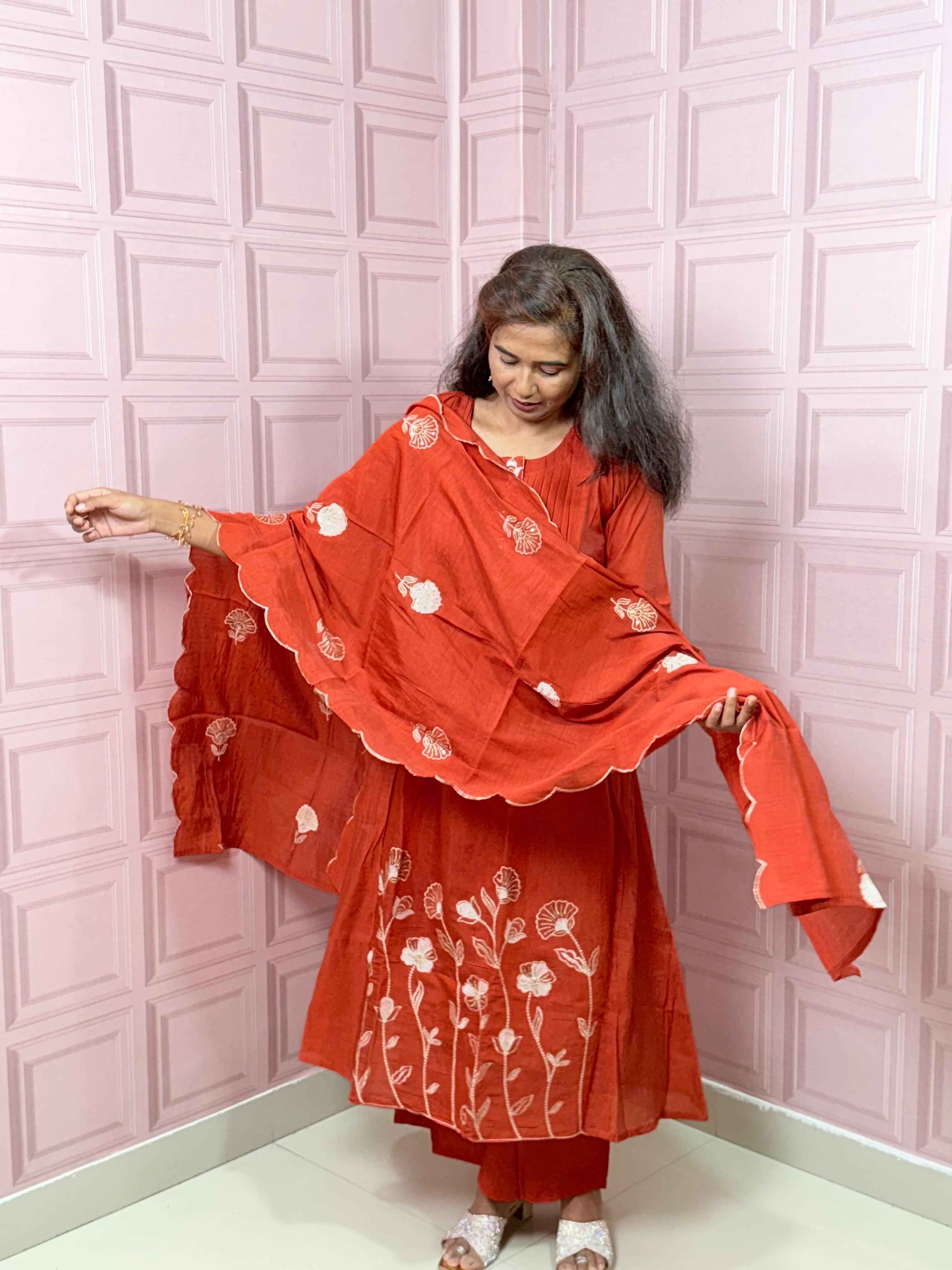 Pure Mul chanderi Anarkali with embroidery