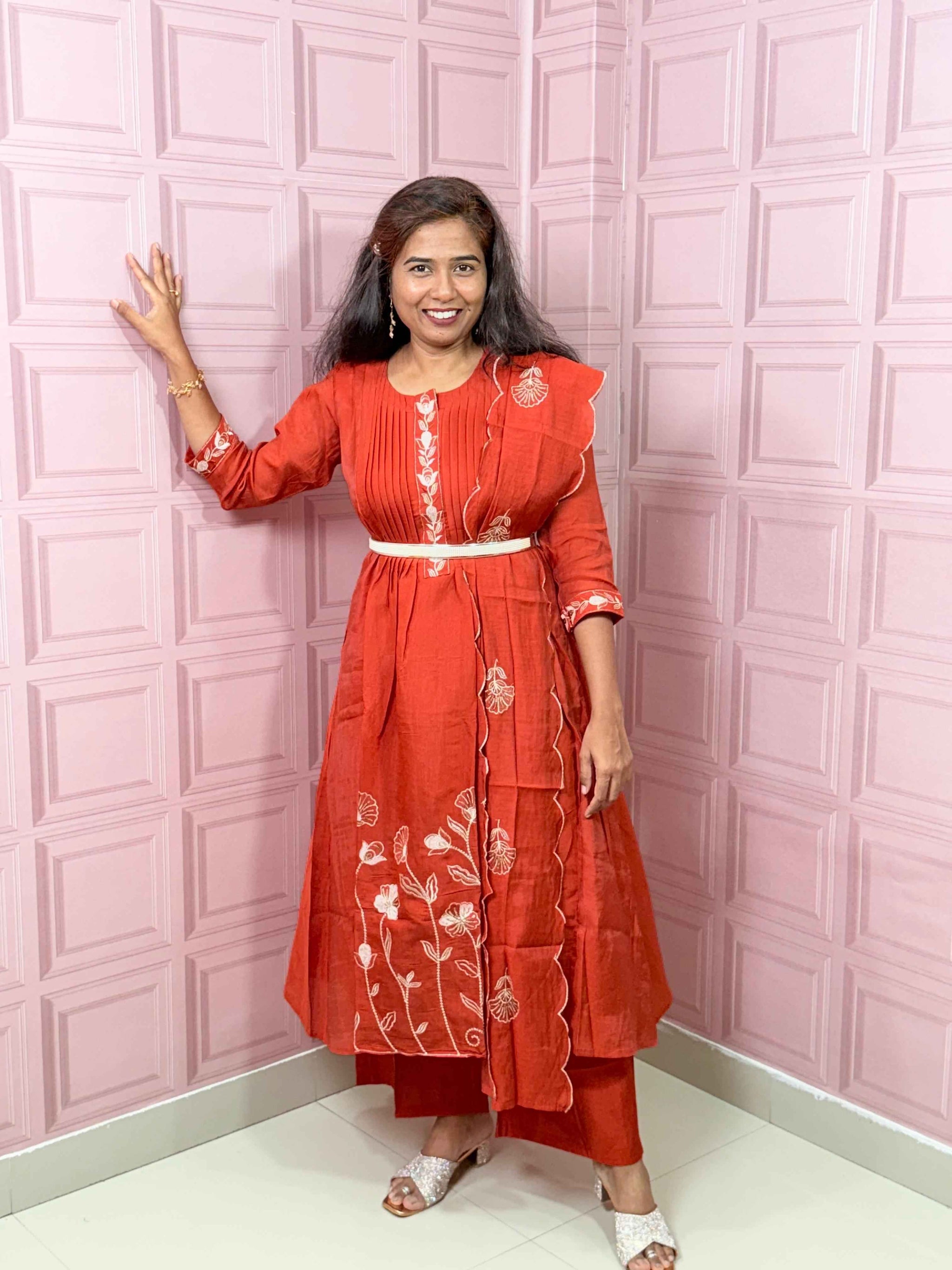 Pure Mul chanderi Anarkali with embroidery