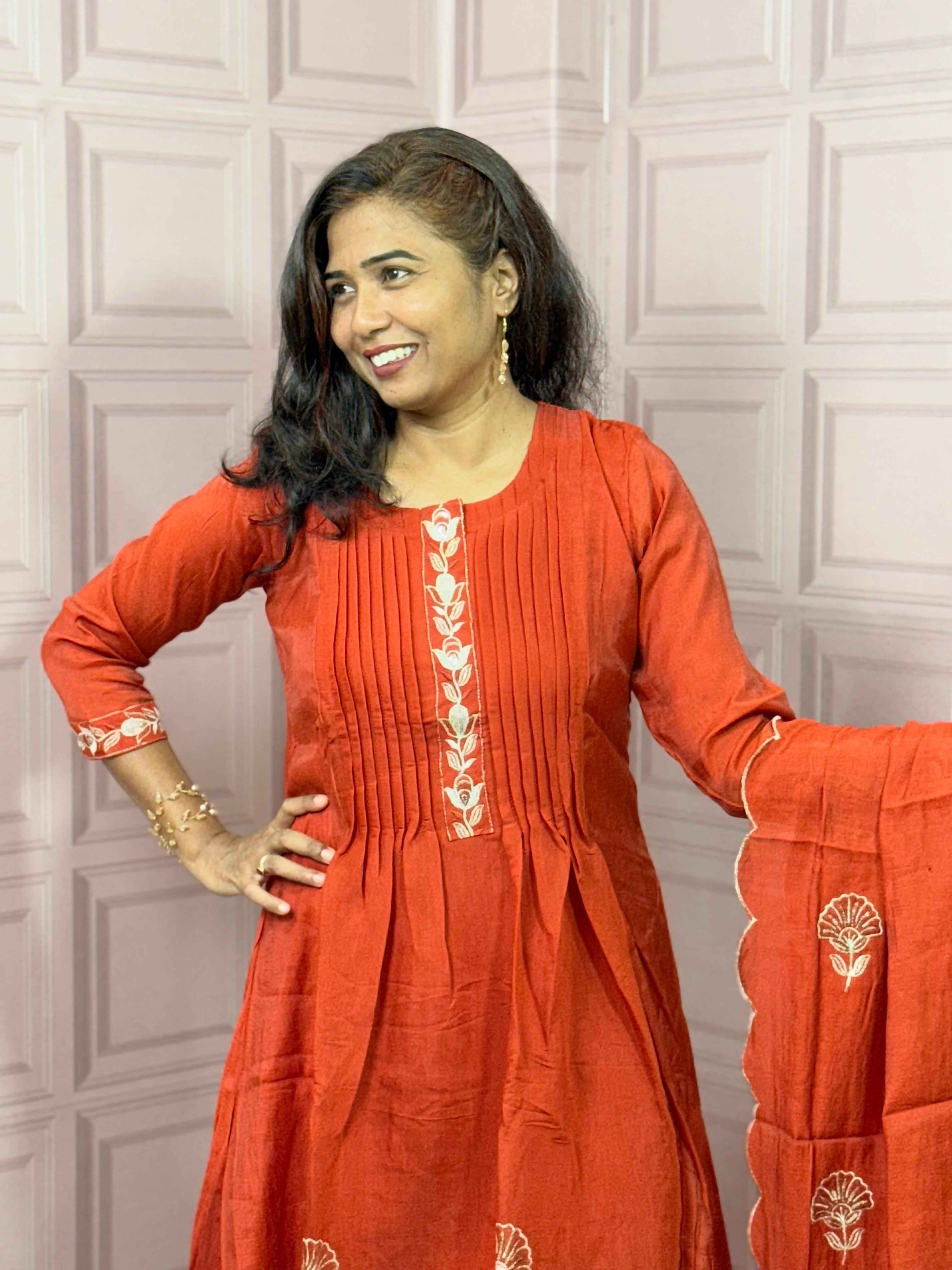Pure Mul chanderi Anarkali with embroidery