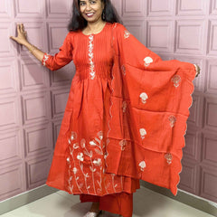 Pure Mul chanderi Anarkali with embroidery