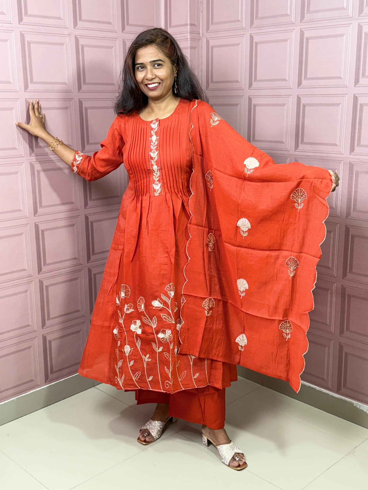 Pure Mul chanderi Anarkali with embroidery